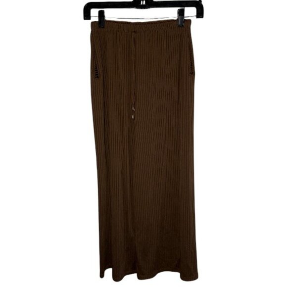 ribbed short sleeve top and wide leg pants lounge set brown women's - Picture 4 of 5